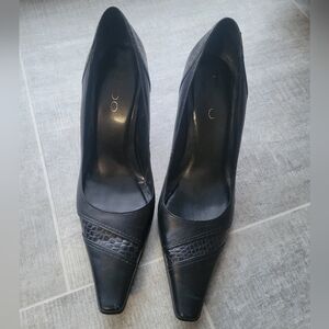 Aldo Black Pointy Croc-Embossed Heels